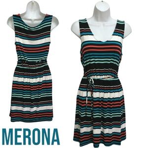 Merona Striped Multicolored V-Neck Sleeveless Stretchy Dress - Women’s Medium